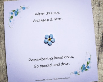 Forget Me Not Gift Pin. Personalised Keepsake. Teacher Gift, In Memory Of, Handmade Gift