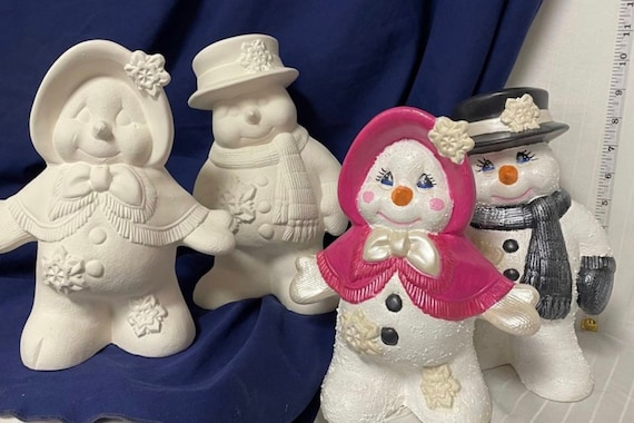 9.5 Snowman Couple, Mr & Mrs Frosty Paintable Bisque for Snowmen