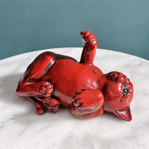 Vintage Fitz and Floyd Vernissage Cat Figurine - Red Ceramic Reclining Cat