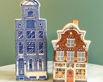 Set of 2 Vintage Delft Polychroom Holland Ceramic Dutch Canal House and Clockmakers