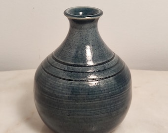 Studio pottery/ceramic vase, handmade blue bud vase, flower holder, pottery art, table decoration, gift ideas