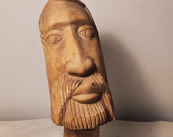 Large and heavy vintage solid wood carving bust, sculpture, statue, figurine, table decoration, wood art lover gift