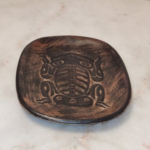 Handcrafted BC Clay Pottery Dish with Haida Frog Design - Multipurpose Trinket & Key Holder
