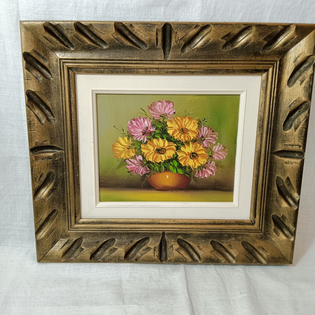 Vintage Floral Still Life Oil Painting: Framed Canvas Wall Art - Etsy