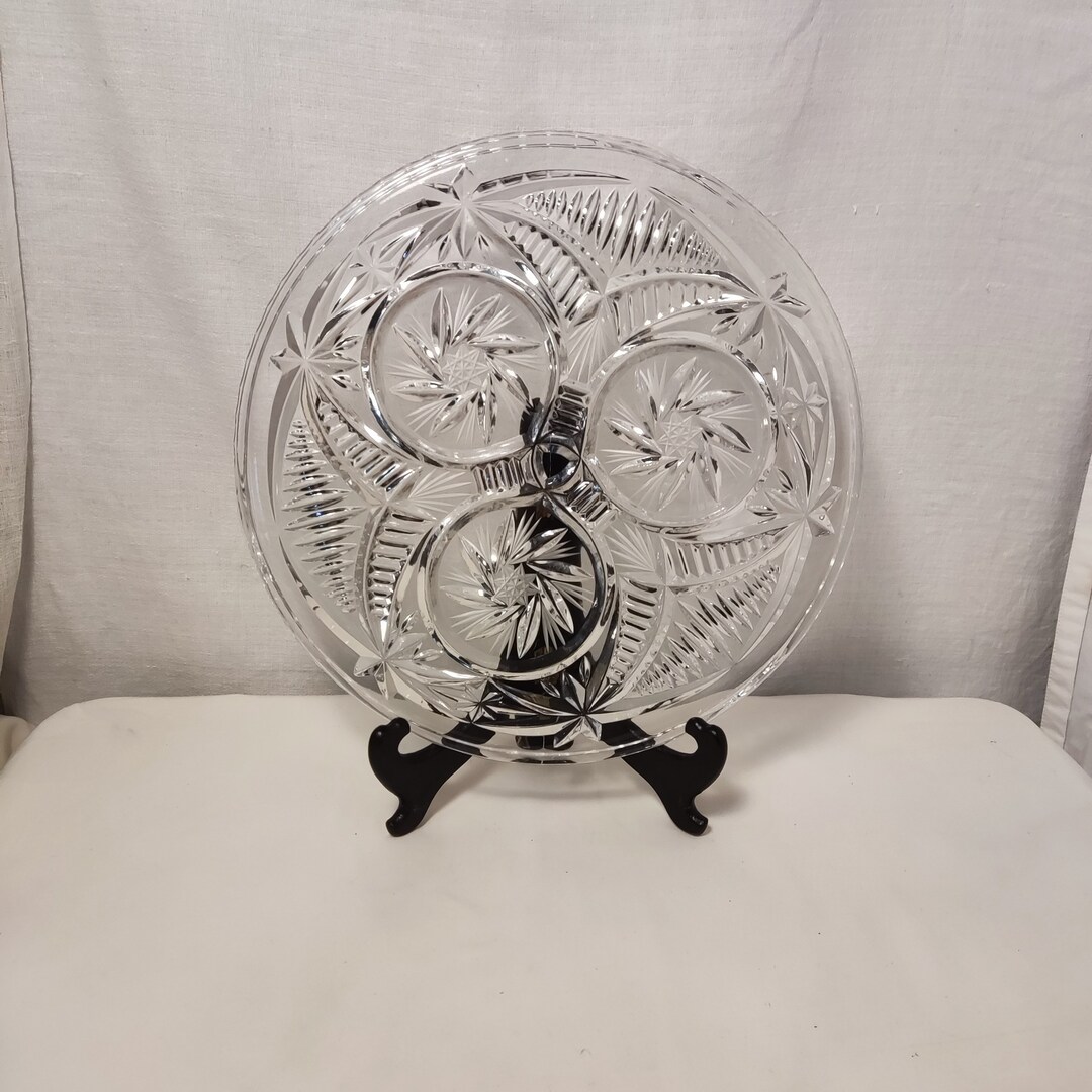 Vintage Crystal Cut Heavy Glass Cake Stand Cake Plate Cake Etsy