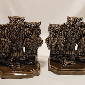 A pair of Vintage Porcelain Owls Bookends 1980s, Office Decoration, Bookshelf Decoration