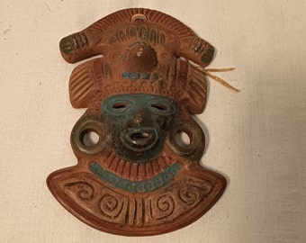 Vintage handmade Aztec Mayan Clay mask, wall decoration, wall hanging, collectible, gift