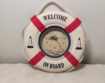 Vintage nautical life ring wall clock, ship's clock, quartz clock, boat decoration, wall decoration, gift to him