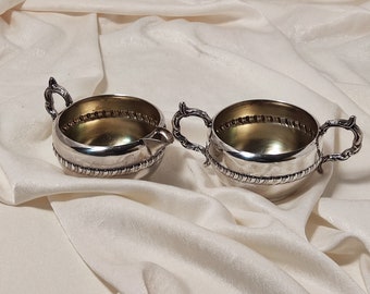 Vintage viking silver plate on copper sugar bowl and creamer set,collectible,decoration,dining table ware,E.P copper,Lead mount