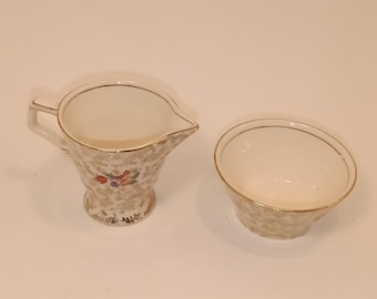 Rare Antique H&K Tunstall Old English Sampler Creamer and Sugar Bowl(not a set-stamps are different) Made in England