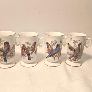 Vintage Royal Tara Bone China Coffee Cups, Pedestal Ceramic Teacups, Bird Pattern,For Hot Chocolate,Replacement, Gift, 1970s