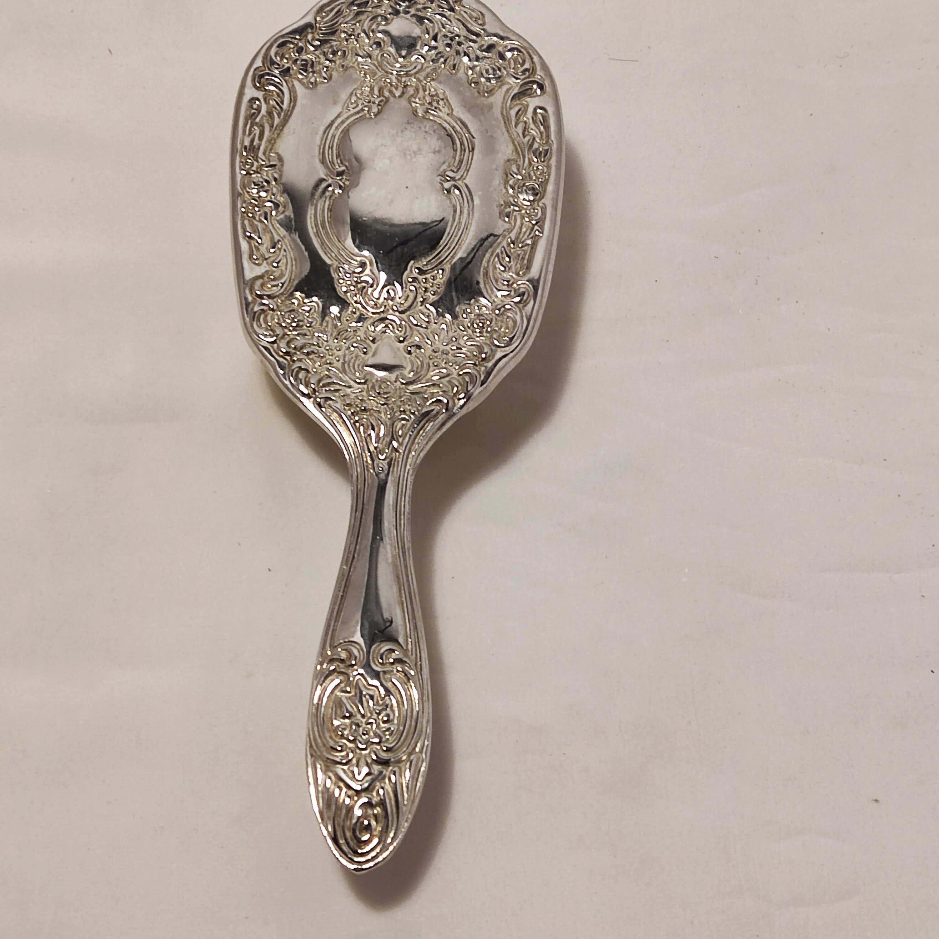 Vintage Silver-plated Zinc Vanity Set: Hand Mirror, Comb