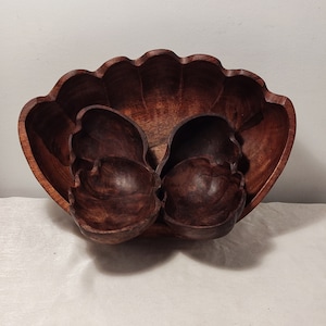 Juego de ensaladeras de madera con forma de mono, hechas a mano, estilo vintage (5 piezas) - Decoración de cocina de estilo rústico