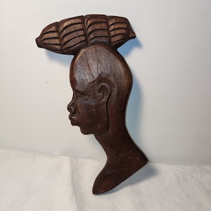 Vintage African Wood Carving: Man Face Wall Sculpture - Handcrafted Folk Art Decor Unique Gift