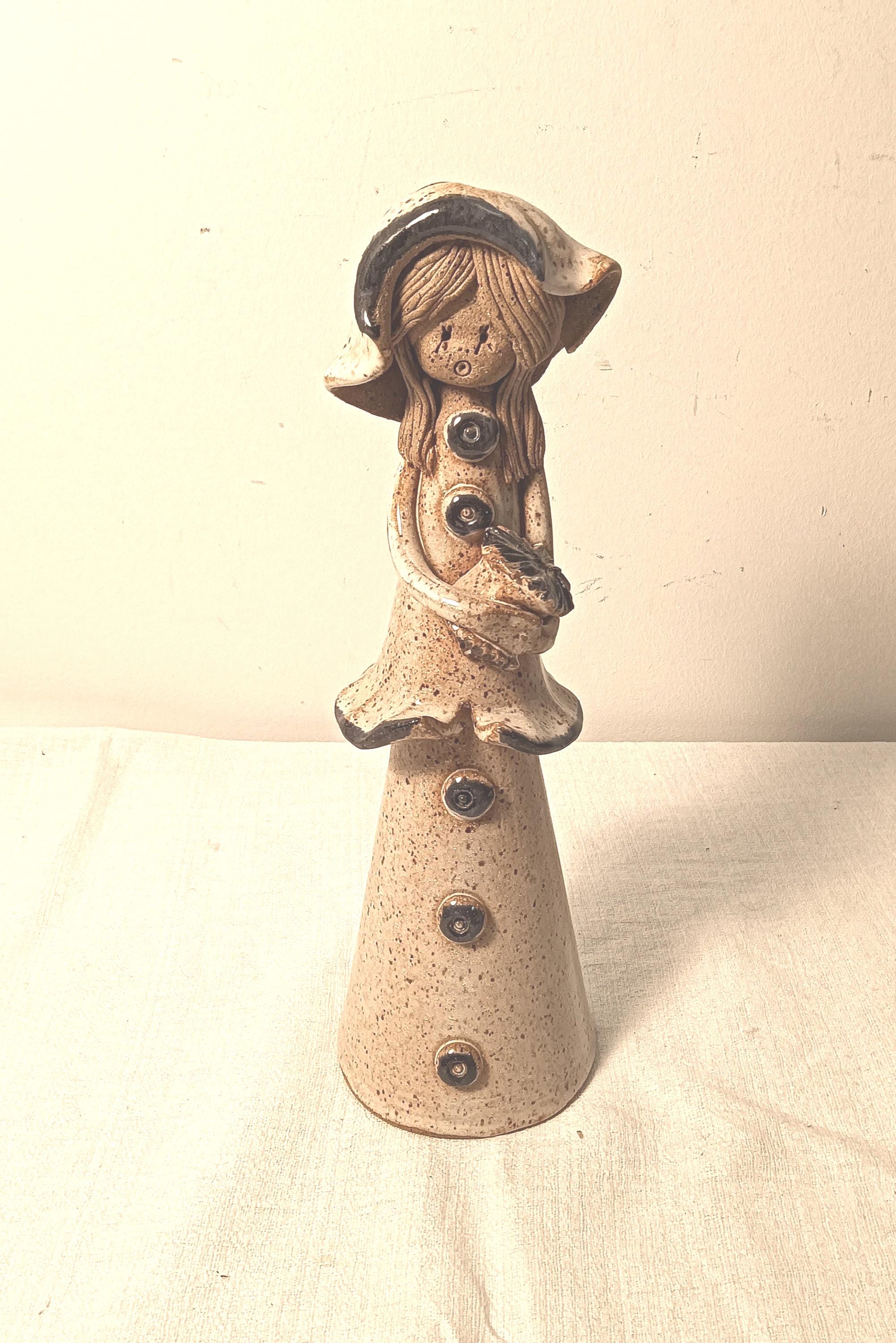 Handcrafted Stoneware Girl Figurine - Signed Adia Sculpture, Vintage Quebec Art, Decorative Collectible Gift