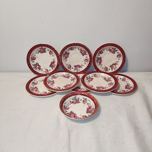 Antique Royal Tudor Ware Porcelain Dishes and Ice Cream Bowl, Rose Garland, Richmond ,22 Carat Gold Warranted,Collectible, Replacement