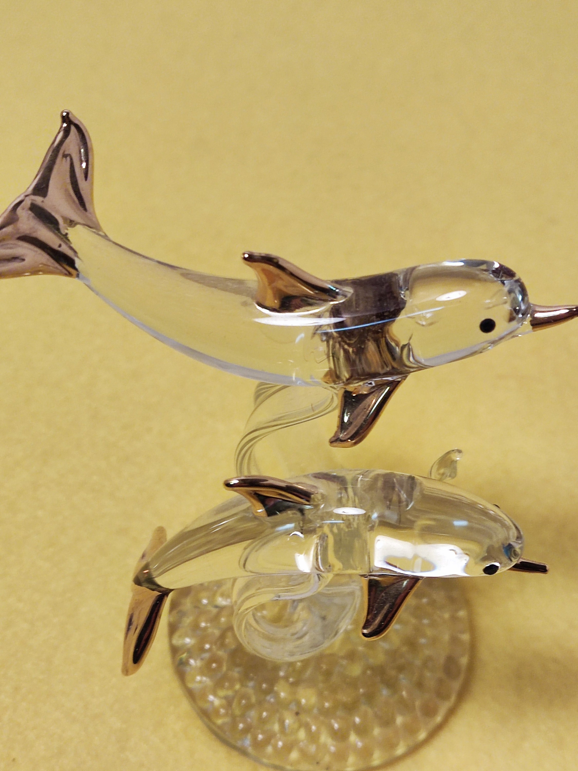 Vintage Fine Art Glass Dolphin Figurine Sculpturegilt Plated Etsy