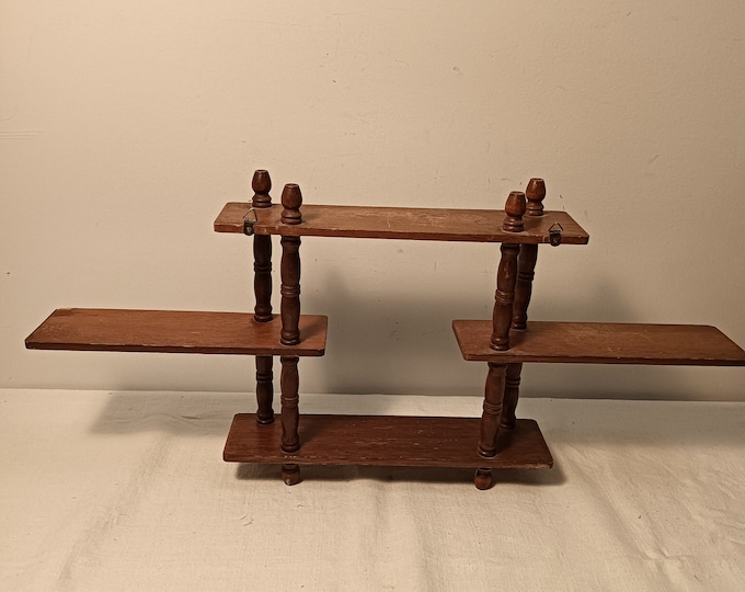 Vintage Wooden Wall Hanging Shelf, Miniature Curios/knick Knack Display