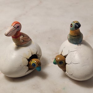 Mexican Folk Art Tonala Pottery Hatching Eggs,Birds/Ducks, Collection,Decoration, Bird Lover's gift
