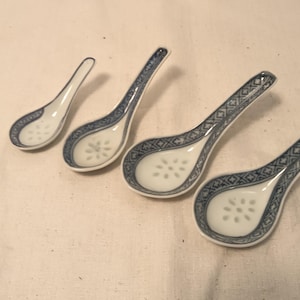 4 pcs vintage Chinese Porcelain Rice Grain Spoons for Replacement