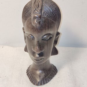 Vintage African Wooden Girl Bust-Hand Carved Figurine Ebony Carving Wood Art, Collectible, Decorative