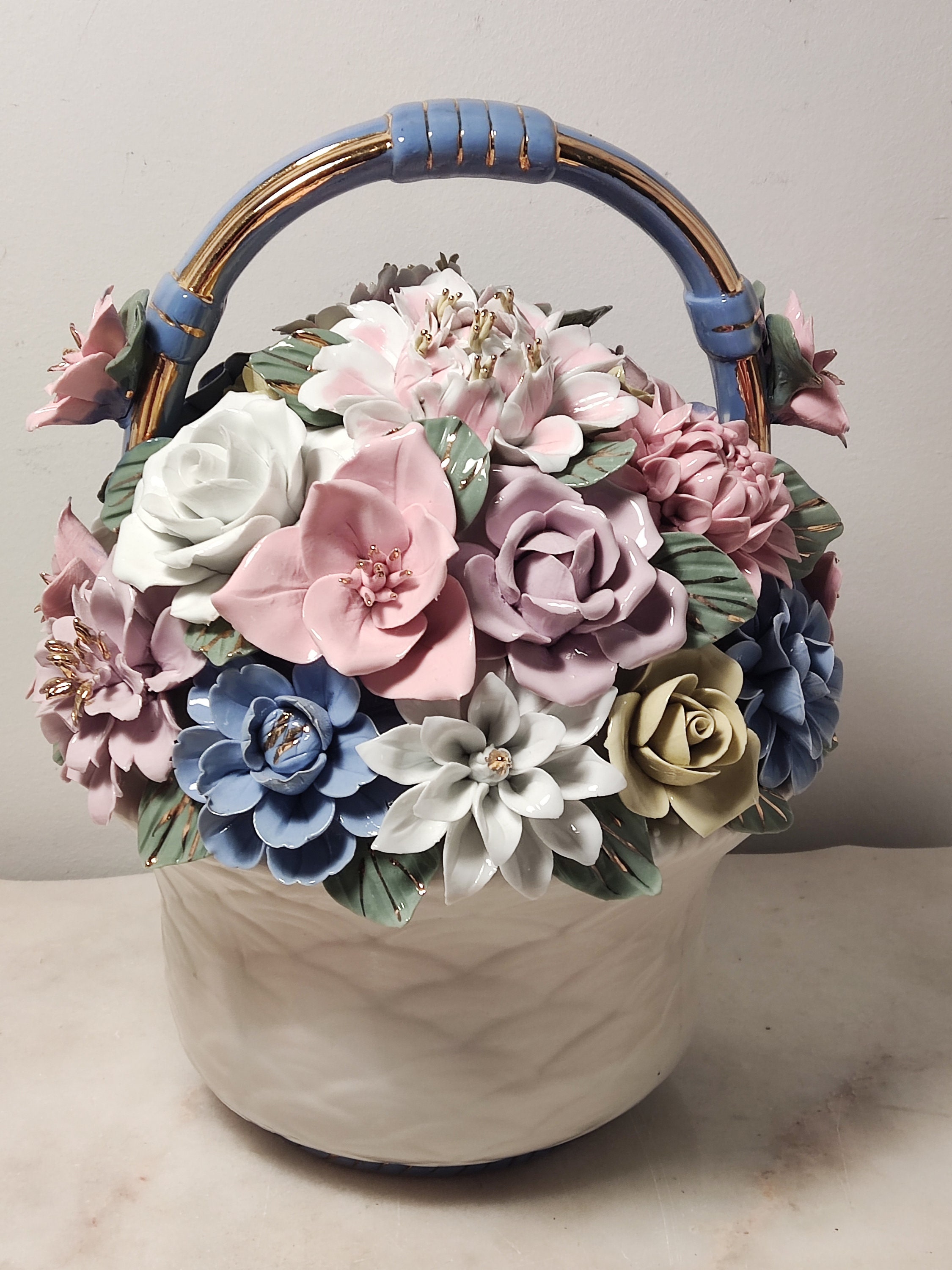Large and Heavy Ceramic Flower Basket Home Decoration Etsy