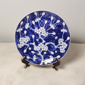 Vintage 1970s Chinese Export Blue & White handbemalter dekorativer Porzellanteller - Sammlerkeramikteller