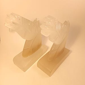 Large and Heavy Vintage Onyx Horse Head Bookends-Stone Animal Figurine For Office Decoration