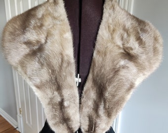 Small vintage real mink fur stole, cape, shawl, winter outerwear, light brown or gray color, good for Christmas gift, a gift to her.