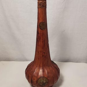 Vintage Italian Leather-Wrapped Glass Decanter - Large Wine Bottle for Bar, Man Cave, Cottage Decor