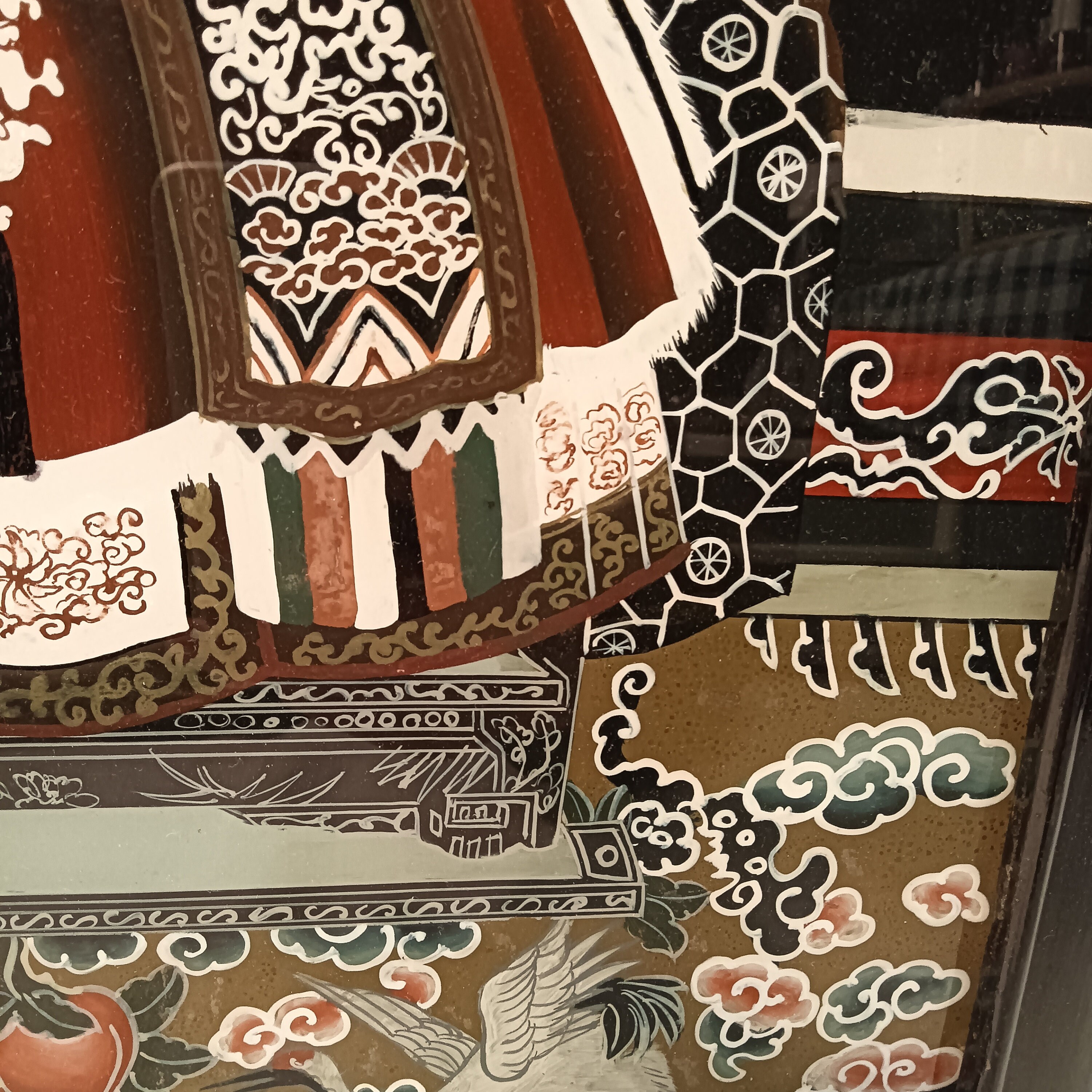 ヴィンテージ中国製逆ガラス絵画：額入り祖先女性の肖像画