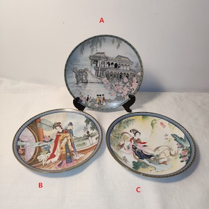 3 Vintage Chinese Export Collectible Ceramic Plates-Hand-Painted  Imperial Jingdezhen Decorative Collectors&#39; Gifts