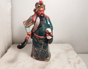 Vintage Chinese ceramic/porcelain figurine/statue/sculpture,man holding a movable broadsword, decorative firgurine, collectible