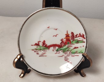 Petit plat vintage japonais Chikaramachi en céramique peint à la main, rebord doré, porte-objets, anneau, décoration, objet de collection