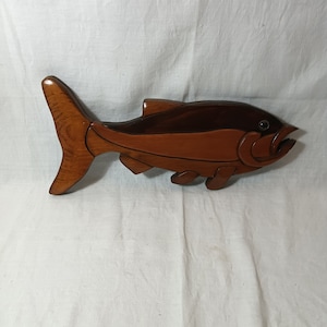 Large Vintage Handmade Wooden Fish Wall Hanging - Decorative Carved Sculpture Art for Home Decor