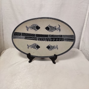 Vintage Kenyan Hand-Carved Soapstone Fish Platter: African Stone Art Decor for Home, Cottage, or Gift