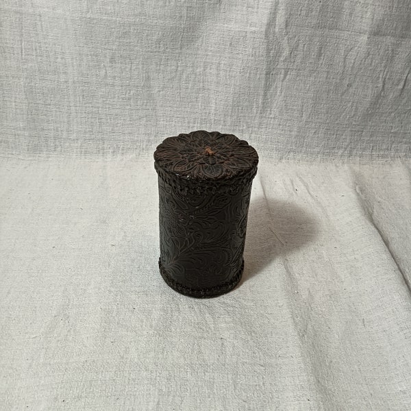 4.75" tall vintage handmade decorative black cylinder candle,engraved pattern, art candle, wax art, home decoration, collectible, gift