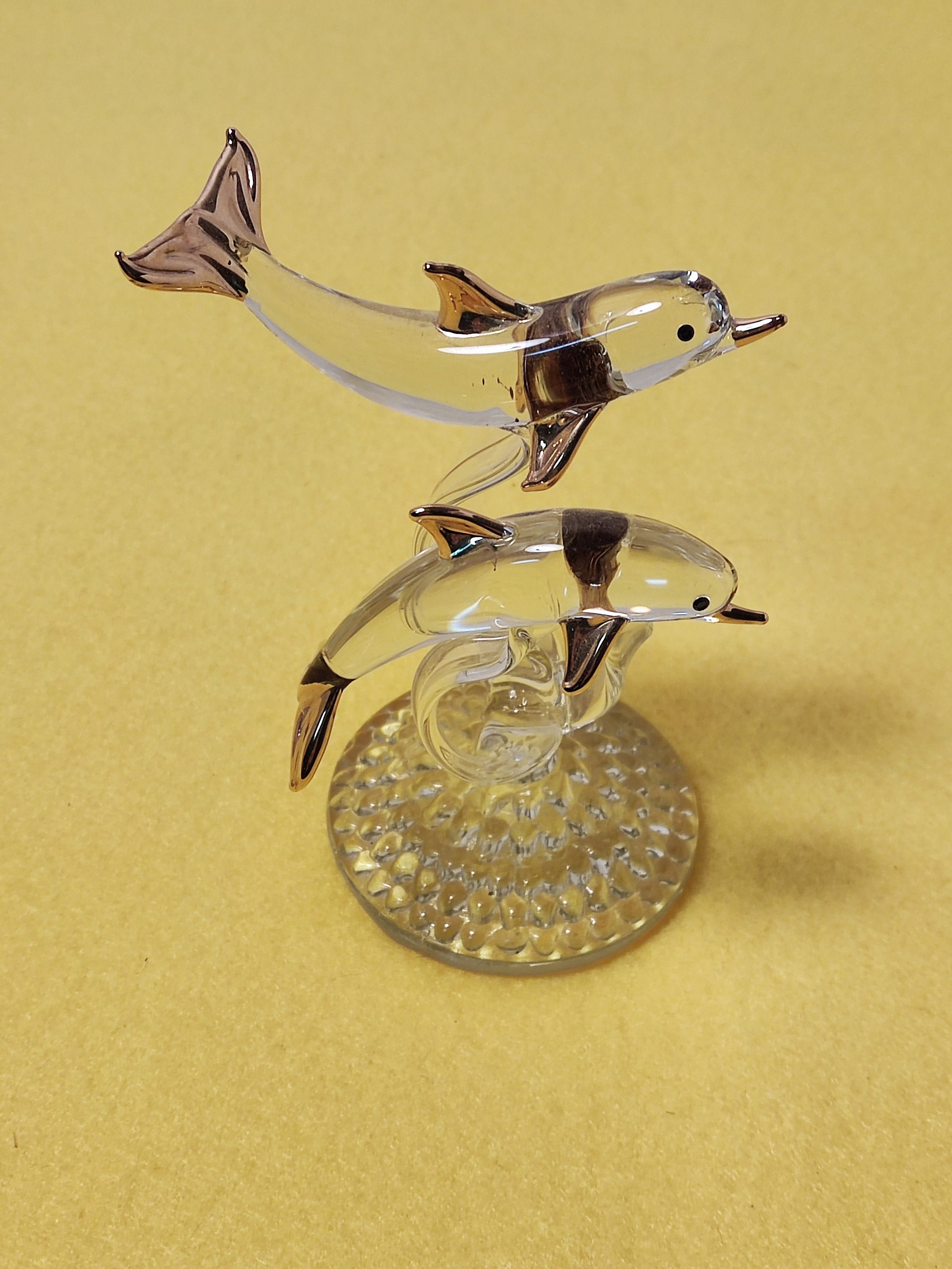 Vintage Fine Art Glass Dolphin Figurine Sculpturegilt Plated Etsy