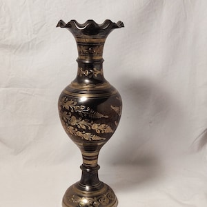 Grote vintage Indiase handgemaakte koperen/metaal/messing vaas, geëtste, gegraveerde koperkunst, tafeldecoratie, verzamelobject, decoratief, cadeau-ideeën