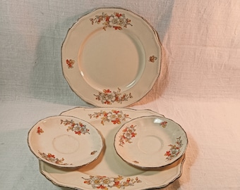 4 pc England vintage Alfred Meakin Marigold Astoria shape ceramic dinnerware,saucers/dinner/rectangular plate,collectible, replacement