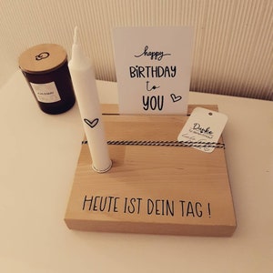 Geburtstagsbrett inkl. Kerze und  Karte Kartenhalter Kindergeburtstag Kerzenhalter Geburtstag Brett Holzbrett Holz schwarz oder weiß Geburt