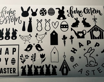 34 stickers Easter| Sticker sheet | Stickers | Easter decoration | Easter stickers | black white gray | Spring stickers | Spring | Easter|