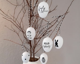 6 Ostereier zum Aufhängen oder personalisiert Osterdeko Osterei Eier Set Ei Frühlingsdeko Osterstrauch schwarz  Deko zu Ostern Osterei