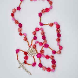 Rose Shaped Beads Pink and Gold Rosary