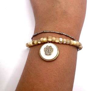 Gold and Marble Rhinestone Paw Print Bracelet
