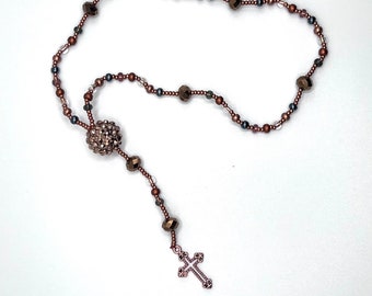 Rustic Copper Rhinestone Rosary Bracelet