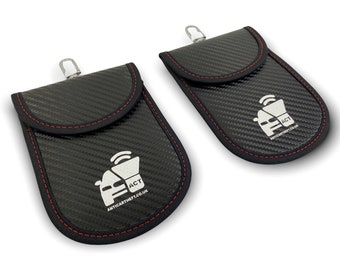 2 x Car Key Signal Blocking Pouch - Faraday Pouch in Carbon with Key Chain - Anticartheft™ RFID pouch