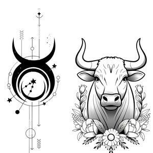 Szkic tatuażu Byk – elegancki projekt znaku zodiaku dla inspiracji tuszem