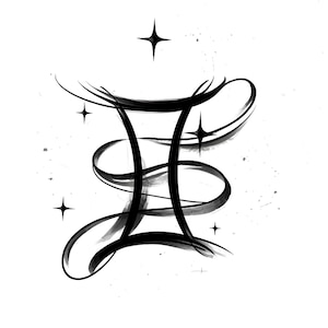 Szkic tatuażu ze znakiem zodiaku Bliźniąt – projekt atramentu inspirowany dualnością dla miłośników tatuażu