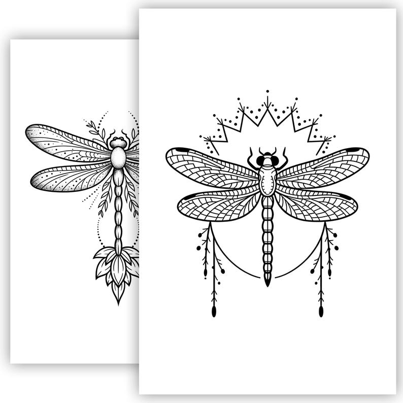 Dragonfly Tattoo Sketch | Geometric Dragonfly Tattoo Design | Fine Line ...